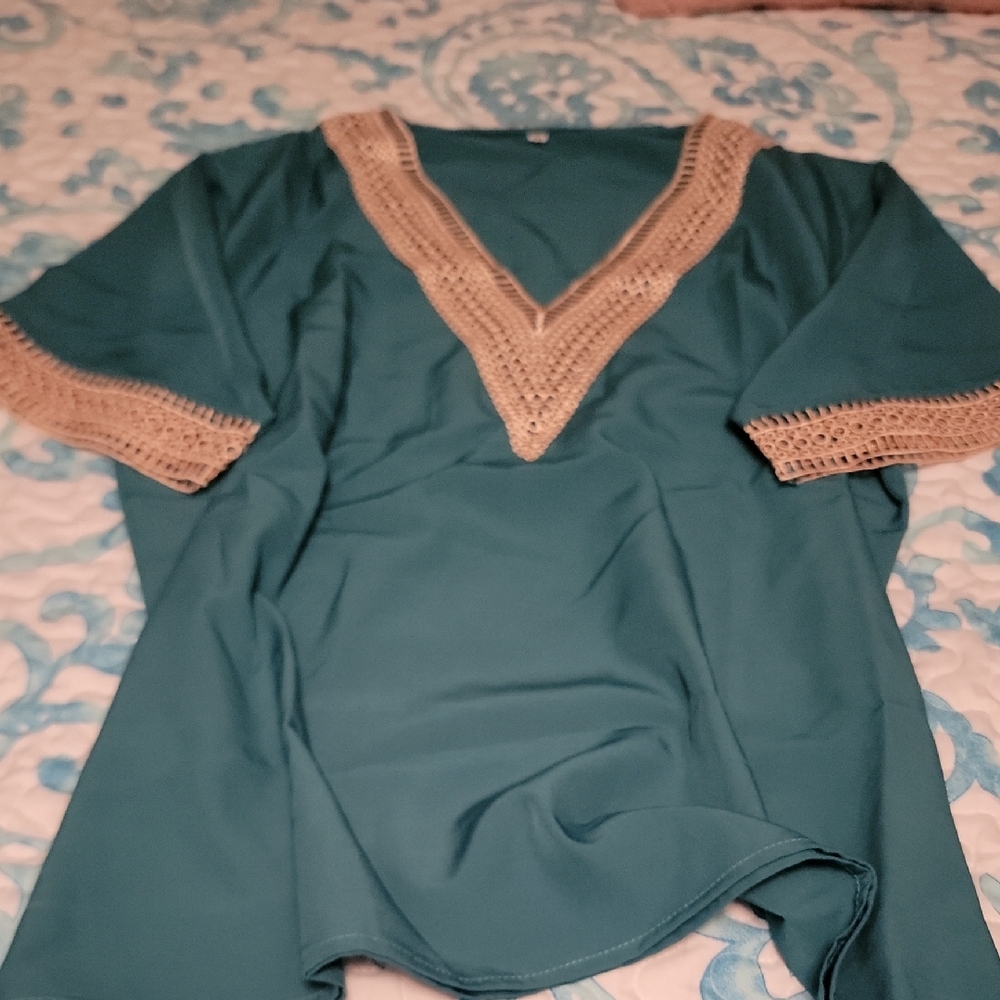 Chic Teal Tunic with Crochet Accents
